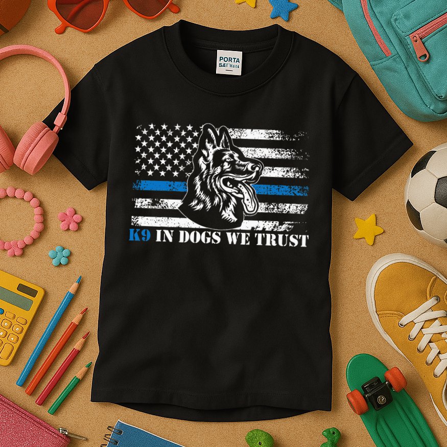 K9 Police Officer Blue Line We Trust K9 Police Dog Kids T-Shirt