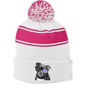 K9 Police Officer Police Pitbull Thin Blue Line Premium Stripe Pom Pom Beanie