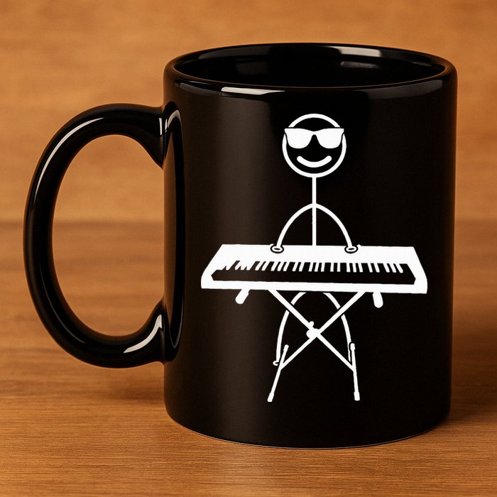 Keyboard Piano Pianist Stick Figure Piano Player 11oz C Handle Ceramic Mug