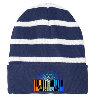 Keyboard Piano Player Funny Musician Keyboardist Gag Striped Beanie with Solid Band