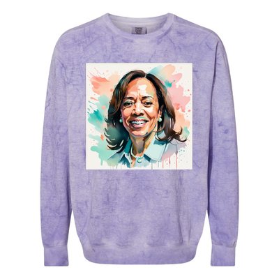 Kamala Pastel Portrait Kamala Harrits Art Kamala Harris Colorblast Crewneck Sweatshirt