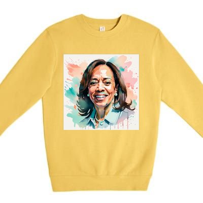 Kamala Pastel Portrait Kamala Harrits Art Kamala Harris Premium Crewneck Sweatshirt