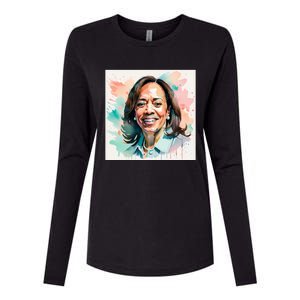 Kamala Pastel Portrait Kamala Harrits Art Kamala Harris Womens Cotton Relaxed Long Sleeve T-Shirt