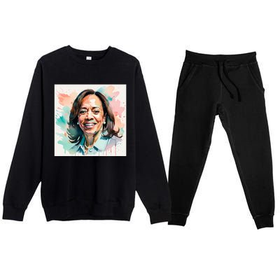 Kamala Pastel Portrait Kamala Harrits Art Kamala Harris Premium Crewneck Sweatsuit Set