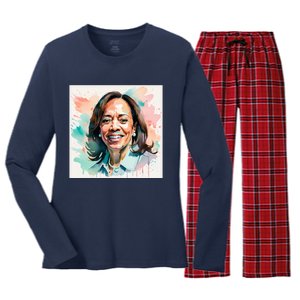 Kamala Pastel Portrait Kamala Harrits Art Kamala Harris Women's Long Sleeve Flannel Pajama Set 