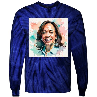 Kamala Pastel Portrait Kamala Harrits Art Kamala Harris Tie-Dye Long Sleeve Shirt