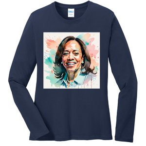 Kamala Pastel Portrait Kamala Harrits Art Kamala Harris Ladies Long Sleeve Shirt