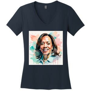 Kamala Pastel Portrait Kamala Harrits Art Kamala Harris Women's V-Neck T-Shirt