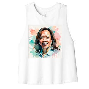 Kamala Pastel Portrait Kamala Harrits Art Kamala Harris Women's Racerback Cropped Tank