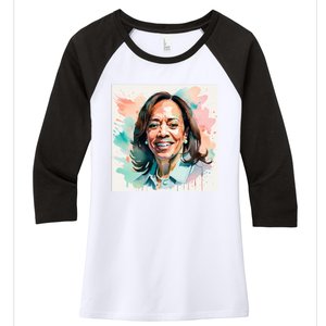 Kamala Pastel Portrait Kamala Harrits Art Kamala Harris Women's Tri-Blend 3/4-Sleeve Raglan Shirt