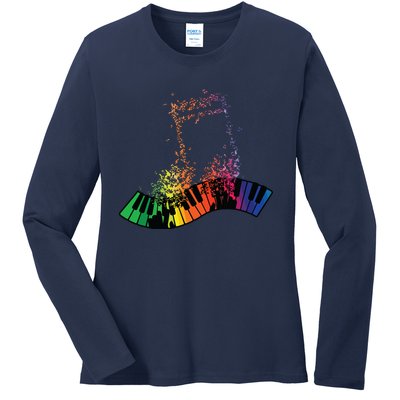 Keyboard Piano Player Funny Musician Keyboardist Gag Outfit Ladies Long Sleeve Shirt