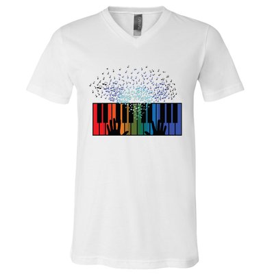 Keyboard Piano Player Funny Musician Keyboardist Gag Outfit V-Neck T-Shirt