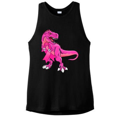 Kids Pink Ribbon Dinosaur Breast Cancer Awareness Boy Ladies PosiCharge Tri-Blend Wicking Tank