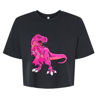 Kids Pink Ribbon Dinosaur Breast Cancer Awareness Boy Bella+Canvas Jersey Crop Tee