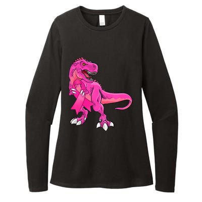 Kids Pink Ribbon Dinosaur Breast Cancer Awareness Boy Womens CVC Long Sleeve Shirt