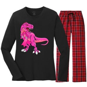 Kids Pink Ribbon Dinosaur Breast Cancer Awareness Boy Women's Long Sleeve Flannel Pajama Set 