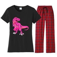 Kids Pink Ribbon Dinosaur Breast Cancer Awareness Boy Women's Flannel Pajama Set