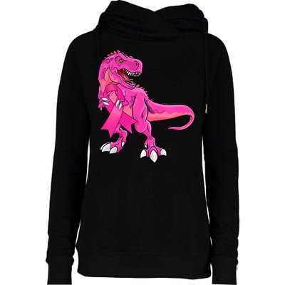 Kids Pink Ribbon Dinosaur Breast Cancer Awareness Boy Womens Funnel Neck Pullover Hood