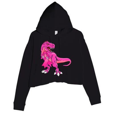 Kids Pink Ribbon Dinosaur Breast Cancer Awareness Boy Crop Fleece Hoodie