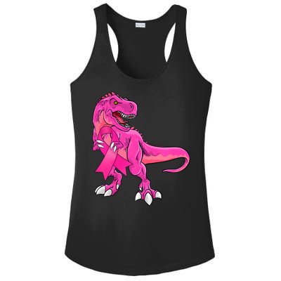 Kids Pink Ribbon Dinosaur Breast Cancer Awareness Boy Ladies PosiCharge Competitor Racerback Tank