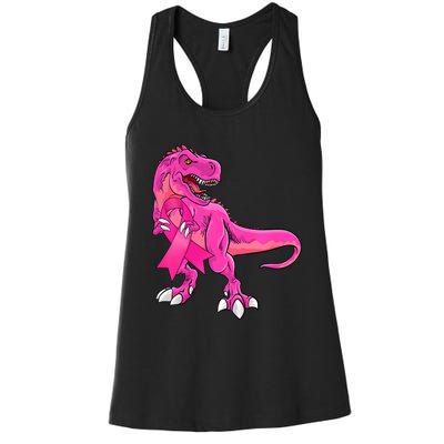 Kids Pink Ribbon Dinosaur Breast Cancer Awareness Boy Women's Racerback Tank