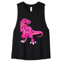 Kids Pink Ribbon Dinosaur Breast Cancer Awareness Boy Women's Racerback Cropped Tank