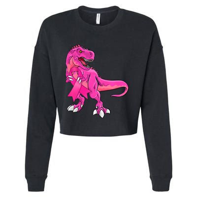 Kids Pink Ribbon Dinosaur Breast Cancer Awareness Boy Cropped Pullover Crew