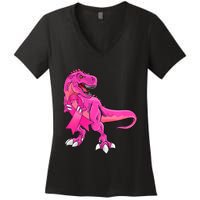 Kids Pink Ribbon Dinosaur Breast Cancer Awareness Boy Women's V-Neck T-Shirt