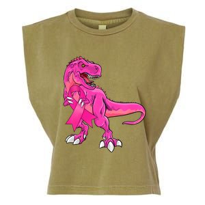 Kids Pink Ribbon Dinosaur Breast Cancer Awareness Boy Garment-Dyed Women's Muscle Tee