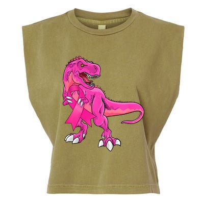 Kids Pink Ribbon Dinosaur Breast Cancer Awareness Boy Garment-Dyed Women's Muscle Tee