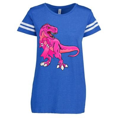 Kids Pink Ribbon Dinosaur Breast Cancer Awareness Boy Enza Ladies Jersey Football T-Shirt