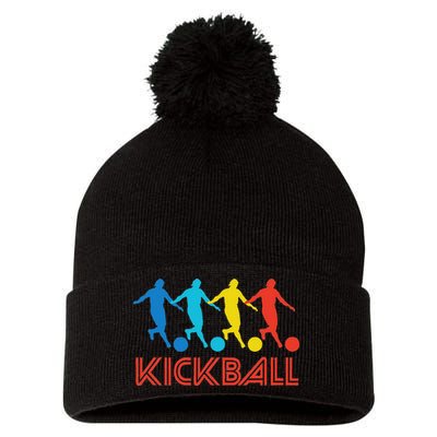 Kickball Player Retro Pop Art Kickball Graphic Pom Pom 12in Knit Beanie