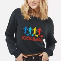 Kickball Player Retro Pop Art Kickball Graphic Cropped Pullover Crew