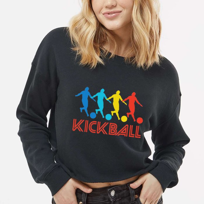 Kickball Player Retro Pop Art Kickball Graphic Cropped Pullover Crew