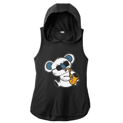 Koala Playing Saxophone Cute Band Member Ladies PosiCharge Tri-Blend Wicking Draft Hoodie Tank