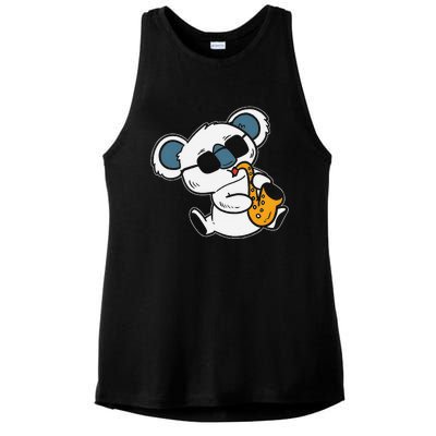 Koala Playing Saxophone Cute Band Member Ladies PosiCharge Tri-Blend Wicking Tank