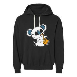 Koala Playing Saxophone Cute Band Member Garment-Dyed Fleece Hoodie