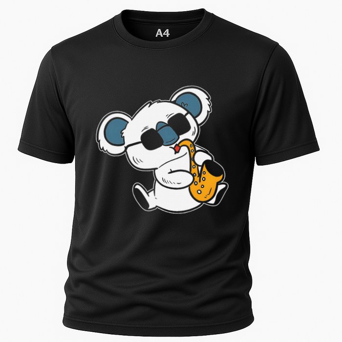 Koala Playing Saxophone Cute Band Member Cooling Performance Crew T-Shirt