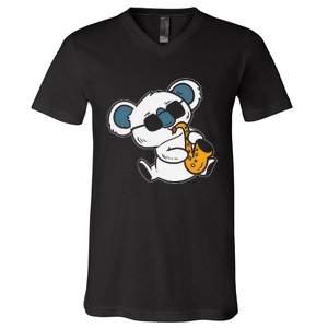 Koala Playing Saxophone Cute Band Member V-Neck T-Shirt