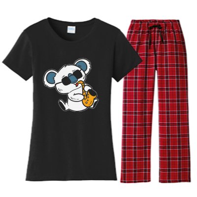 Koala Playing Saxophone Cute Band Member Women's Flannel Pajama Set