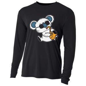 Koala Playing Saxophone Cute Band Member Cooling Performance Long Sleeve Crew