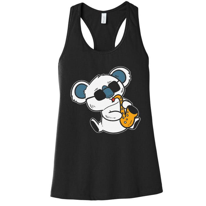 Koala Playing Saxophone Cute Band Member Women's Racerback Tank