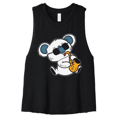 Koala Playing Saxophone Cute Band Member Women's Racerback Cropped Tank