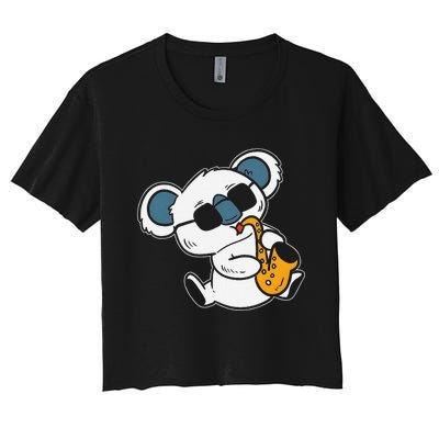 Koala Playing Saxophone Cute Band Member Women's Crop Top Tee