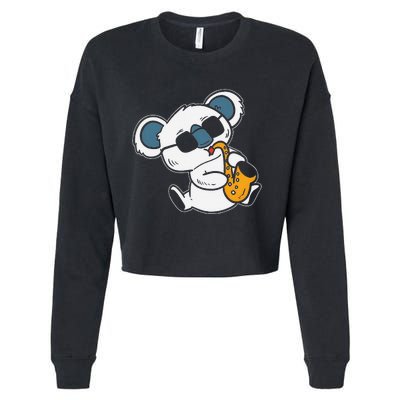 Koala Playing Saxophone Cute Band Member Cropped Pullover Crew