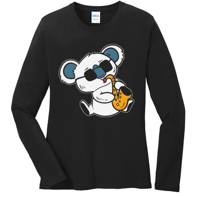 Koala Playing Saxophone Cute Band Member Ladies Long Sleeve Shirt