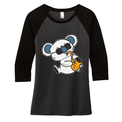 Koala Playing Saxophone Cute Band Member Women's Tri-Blend 3/4-Sleeve Raglan Shirt