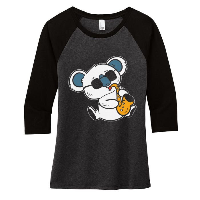 Koala Playing Saxophone Cute Band Member Women's Tri-Blend 3/4-Sleeve Raglan Shirt