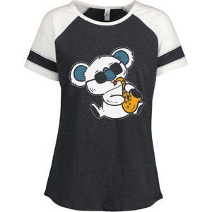 Koala Playing Saxophone Cute Band Member Enza Ladies Jersey Colorblock Tee