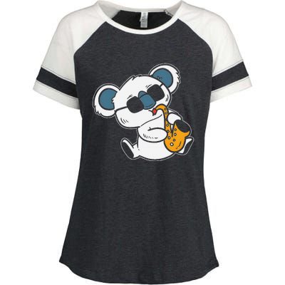 Koala Playing Saxophone Cute Band Member Enza Ladies Jersey Colorblock Tee